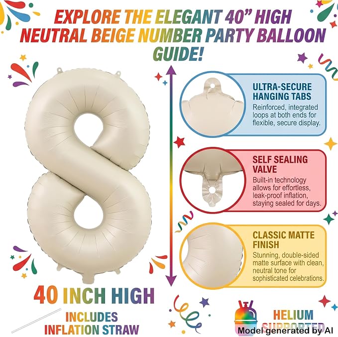 40" Beige Foil Number 18 Balloon - Image 2