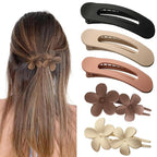 5 PCS Flat Hair Clips, Medium Lay Flat Claw Clips for Women Girls, 2 Styles Stylish Matte Non-slip Hair Claws for Thick Thin Hair(Brown&White)