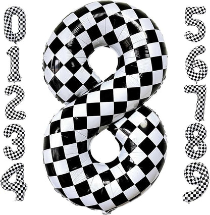 LHOAVWE Checkered Number 8 Balloons 40 Inch Giant Race Car Checkered 8 Balloons by LHOAVWE
