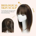 YAMI Hair Toppers for Women Real Human Hair Topper with Bangs Skin Scalp Hairpieces for Women with Thinning Hair Cover Hairloss (Medium Brown,15inch)