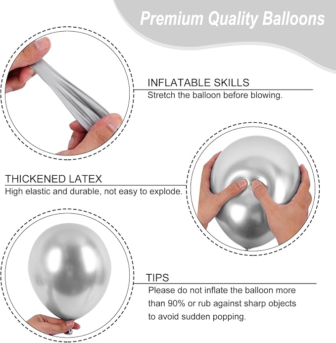 RUBFAC 135pcs Metallic Silver Balloons Different Sizes 18 12 10 5 Inch - Image 3