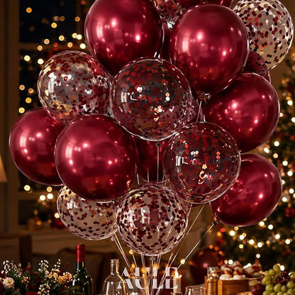 AULE 42Pcs Metallic 12 Inch Burgundy Confetti Balloons Set | Maroon Party - Image 5