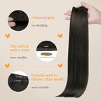 DOORES Mocha Brown Real Human Hair Extensions, 7pcs 110g 16 Inch, Seamless Clip-in, Natural Straight, Invisi Edge