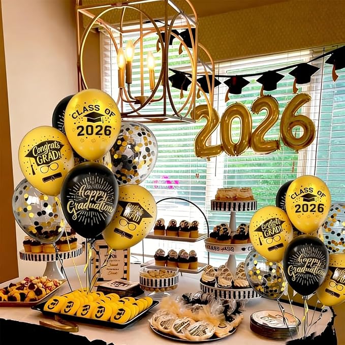 Graduation Party Decorations Balloons 50Pcs 12 Inch Black Gold Balloons Class - Image 6
