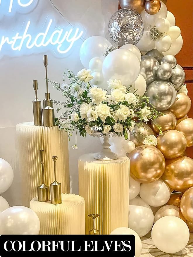 Champagne Gold 12 Inch 100 Pcs Latex Metallic Chrome Balloons Helium Shiny - Image 5
