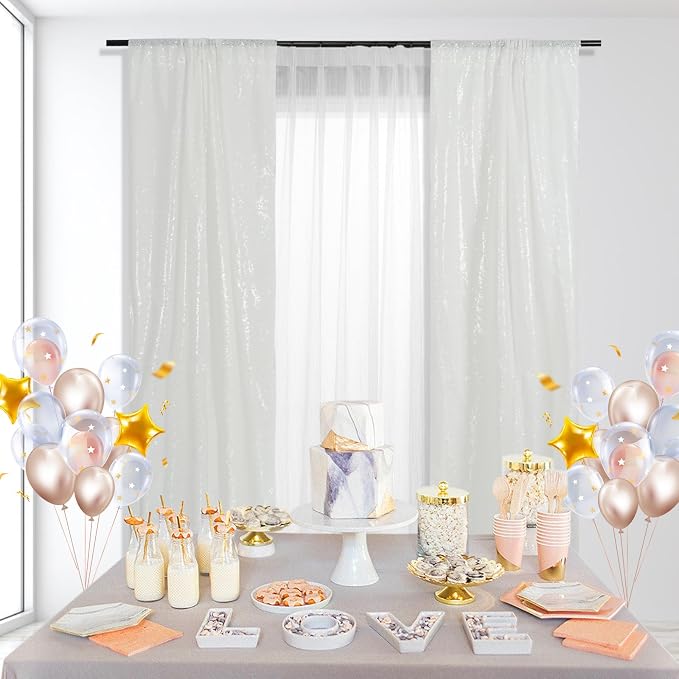 PartyDelight White Sequin Backdrop Curtains 2x8ft 2 Panels | Sparkly 3mm sequins - Image 8