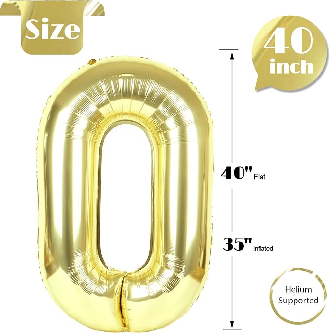 Light Gold Number 0 Balloon 40 Inch, 0th Birthday Decorations Men Women | Foil - Image 5