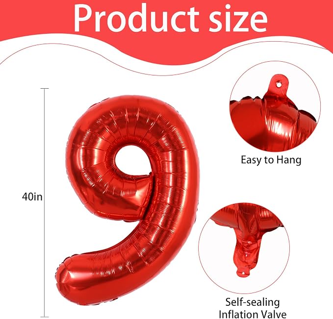 40 Inch Red Foil Number 9 Balloon - Image 3