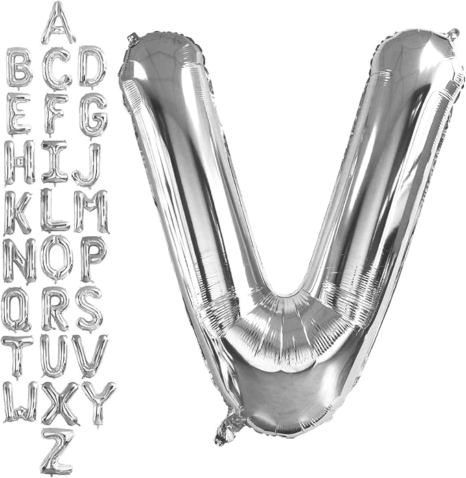 40 Inch Silver Letter V Balloons, DIY Phrase Foil Alphabet Letter V Balloons by LHOAVWE