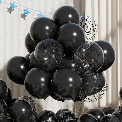 RainbowQ Black Balloons 55Pcs 12 Inch Confetti Latex Helium Party Balloon | by RainbowQParty