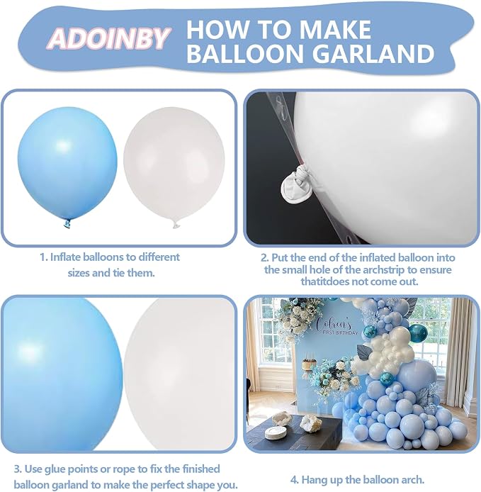 Blue and White Balloon Arch Kit, ADOINBY 140Pcs Pastel Light Blue and White - Image 3