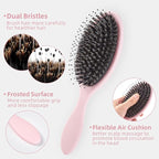 Boar Bristles Hair Brush for Women and Men, Detangling Hair Brush for Smoothing Massage Add Shine, Nylon&Boar Bristles Detangler brush for Hair Healthy (1 Pack-Pink)