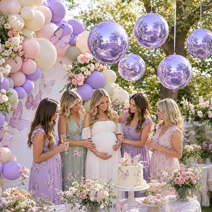 Purple 4D Round Foil Balloons, 22Inch Metallic Purple Balloons - Image 3