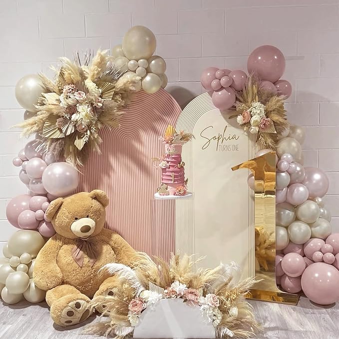Boho Dusty Pink Balloons Garland Arch Kit, Double Stuffed White Pearl Balloon - Image 6