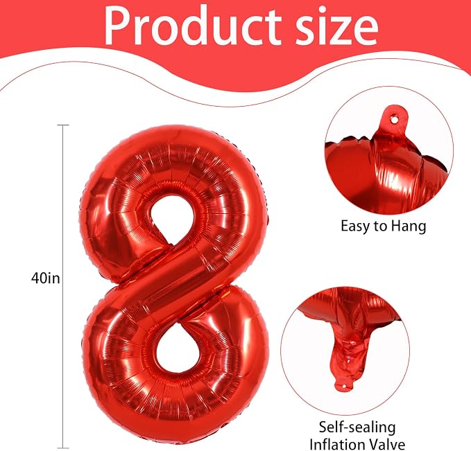 40 Inch Red Foil Number 8 Balloon - Image 3