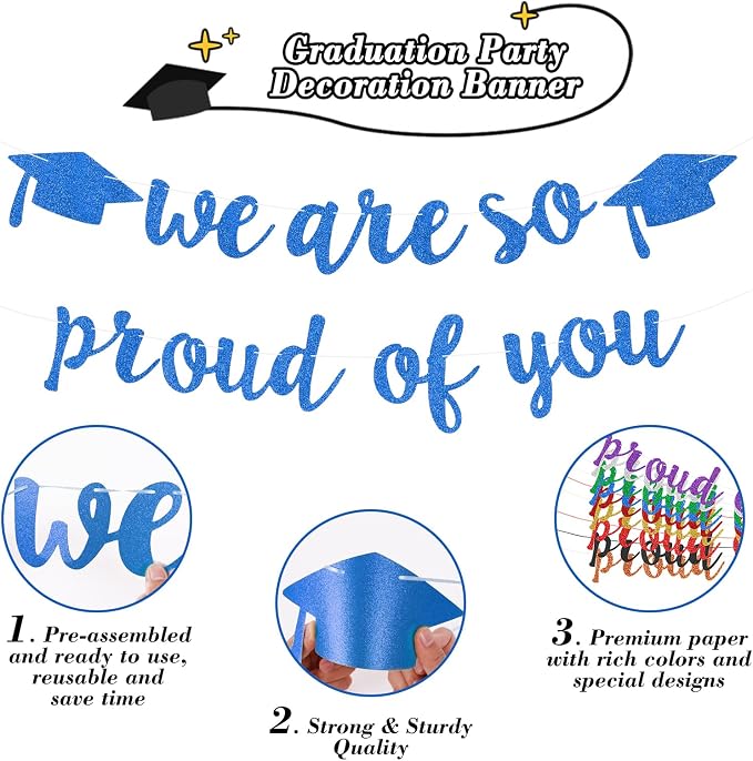 2026 Graduation Decorations Pre-Strung Blingbling We Are So Proud of You Banner - Image 2