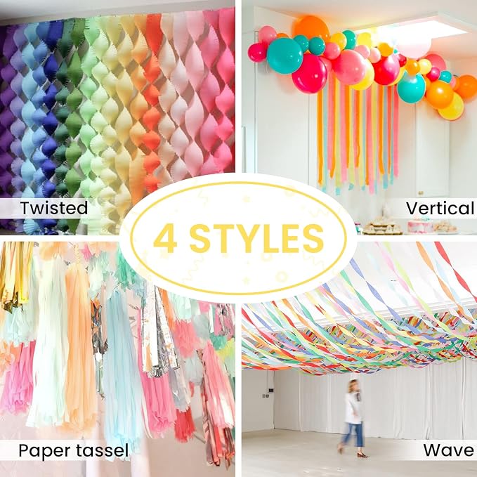 PartyWoo Pastel Crepe Paper Streamers 6 Rolls 492 FT Streamers | Birthday - Image 6