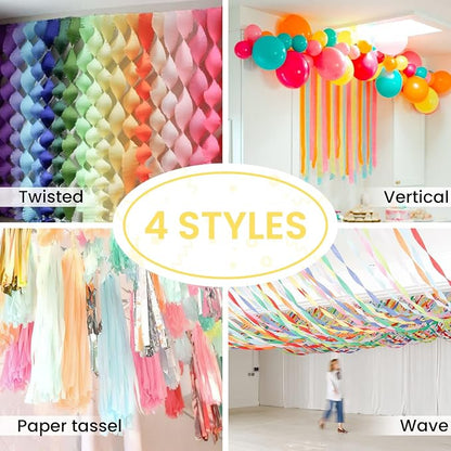 PartyWoo Pastel Crepe Paper Streamers 6 Rolls 492 FT Streamers | Birthday - Image 6