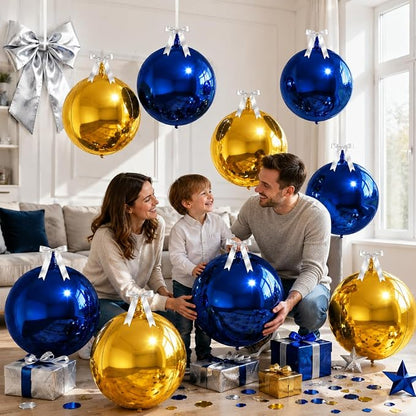 9 Pcs Blue Gold Round Foil Balloons Dark Navy Blue Metallic Gold Chrome 4D Ball - Image 4