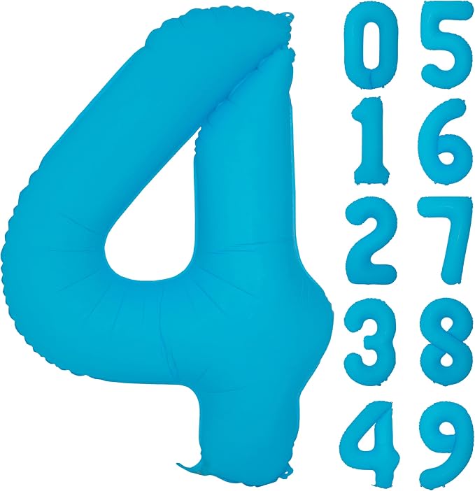 40IN Blue Birthday Number 4 Balloons Fluorescent Blue Balloon Foil Balloon | by YOIOZAIZAI
