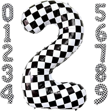 Checkered Number 2 Balloons 40 Inch Giant Race Car Checkered 2 Balloons by LHOAVWE