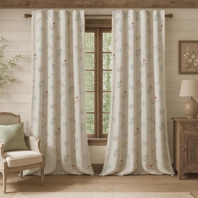 Boho Floral 100% Blackout Curtains 84 Inch 2 Panels 52" W x 108" L | Farmhouse by Unknown