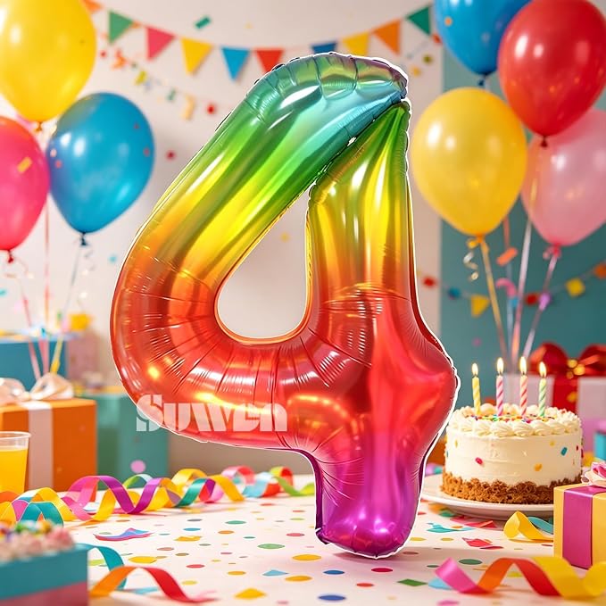 SUWEN Rainbow Number 4 Balloon 40 Inch, Big Colorful Balloons 0-9 | Large - Image 3