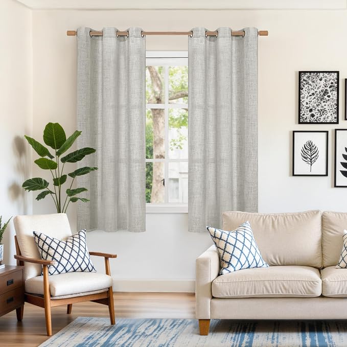 YoungsTex Light Grey Linen Curtains 63 Inches Length - Image 2