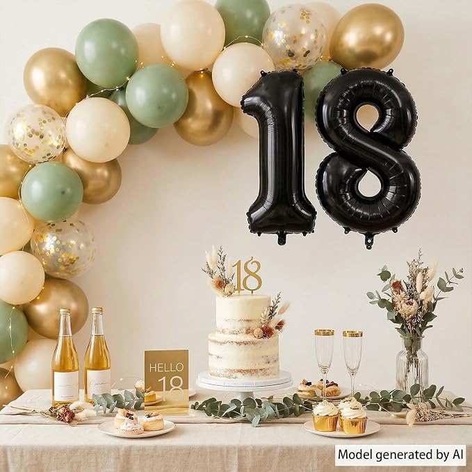 Black Number 18 Balloon 40 Inch, Foil Numeral - Image 7
