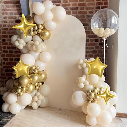 White And Gold Balloons, Fireworks Printed Balloon Star Foil Balloon - Image 4