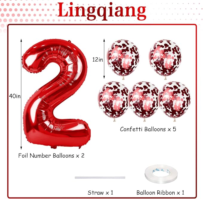 21st Birthday Balloons for Her Red, 40 Inch Giant Red Foil Number 21 Balloons - Image 2