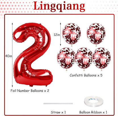 21st Birthday Balloons for Her Red, 40 Inch Giant Red Foil Number 21 Balloons - Image 2