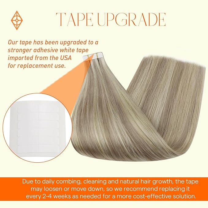Full Shine Tape in Hair Extensions Human Hair Ash Blonde Highlighted Platinum Blonde 14 Inch Tape in Hair Extensions Invisible Seamless Skin Weft Real Remy Human Hair 50G 20pcs for Wedding