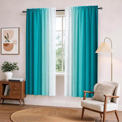 Turquoise Curtains for Living Room 63 Inch Length Teal Ombre Curtains 2 Panel - Image 2