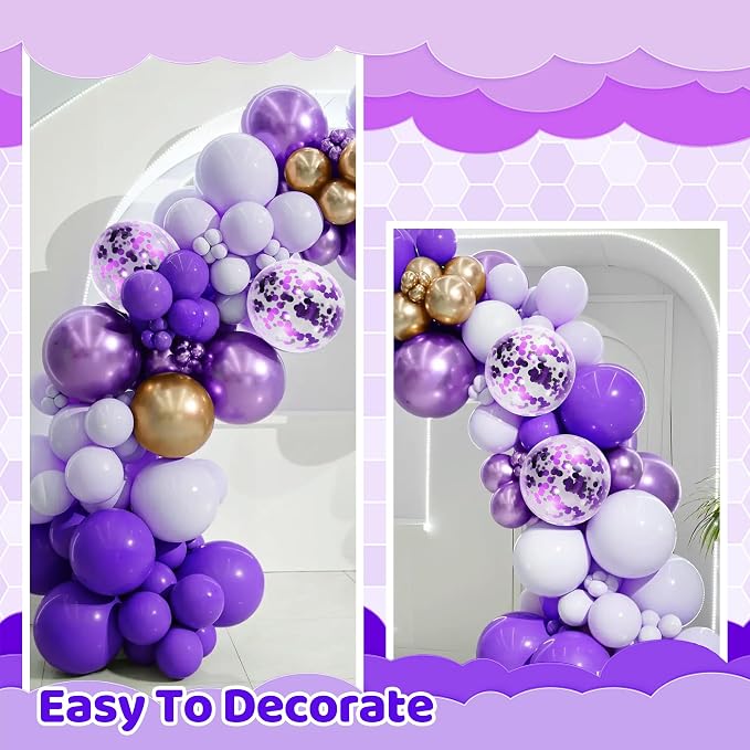 148 Pieces Purple Balloons Garland Arch Kit Light Pastel Purple Lavender Gold - Image 3