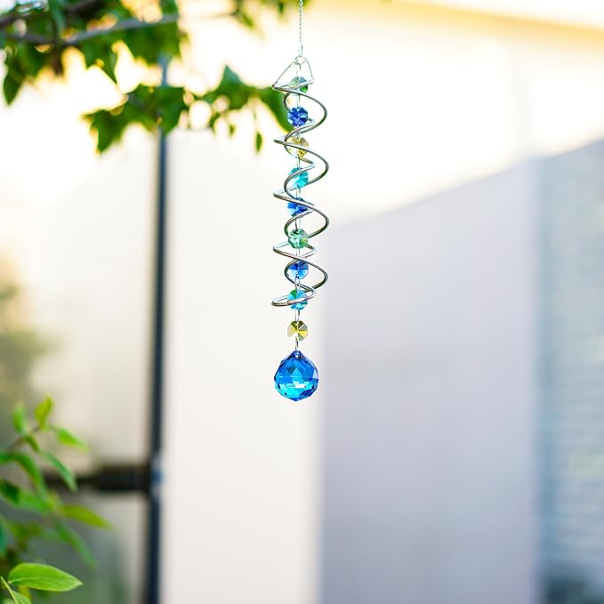 20.5in Sea Blue Crystal Gazing Ball Spiral Wind Spinner Suncatcher | Sea Blue - Image 7