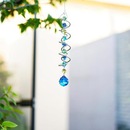 20.5in Sea Blue Crystal Gazing Ball Spiral Wind Spinner Suncatcher | Sea Blue - Image 7
