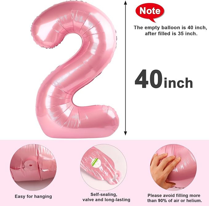 2 Balloon Numbers 40Inch Pearl Pink Party Decorations - Image 6