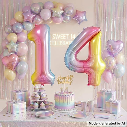 40 Inch Rainbow Foil Number 14 Balloon - Image 3