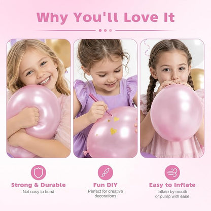 Metallic Pink Balloons, 12 Inch Chrome Light Pink Latex Party Balloons | 30 - Image 3