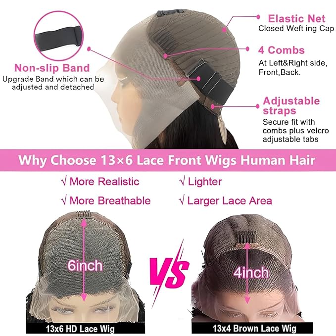 24 Inch 13x6 Deep Wave Lace Front Wigs Human Hair 200 Density 13x6 HD Lace Front Wigs Human Hair Pre Plucked Deep Curly Glueless Wig 100% Virgin Human Hair Lace Front Wigs for Women