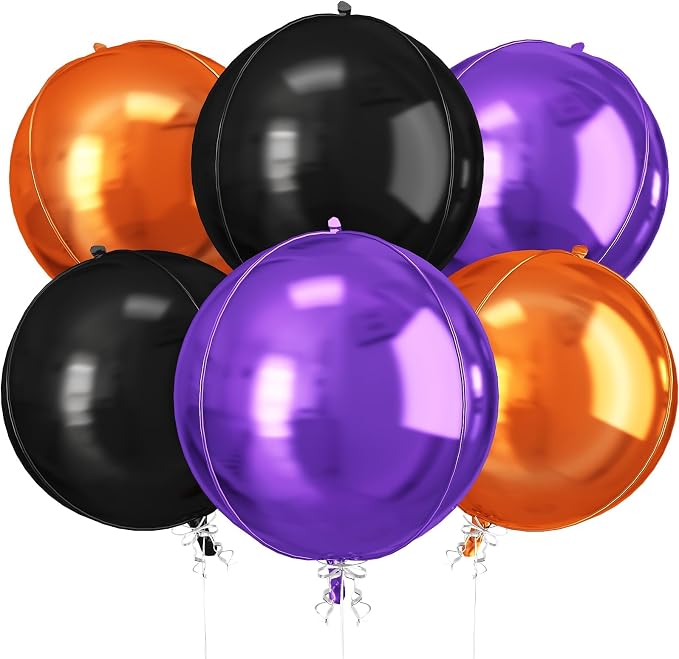 Black Orange Purple Halloween Foil Balloons, 22Inch Big Round Foil Balloon by vibzox