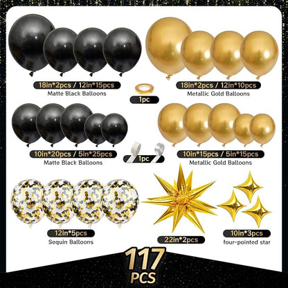 Black and Gold Balloon Arch Kit 117 PCS, and Gold Confetti Balloons, Party - Image 2