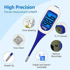 Large LCD Screen Digital Thermometer for Fever, 10 Seconds Fast & Accurate Readings, Large LCD Dual Color Backlight Flexible Tip Ideal for Adults Kids and Babies FSA