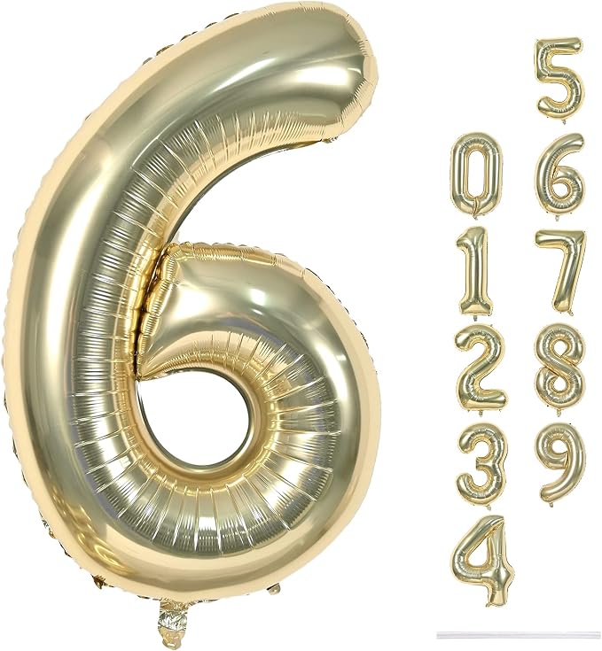 Champagne Gold Number 6 Balloon, 40In Large Foil Number Balloons Set 0-9 by Lingqiang