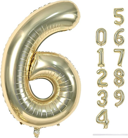 Champagne Gold Number 6 Balloon, 40In Large Foil Number Balloons Set 0-9 by Lingqiang
