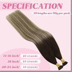 YoungSee I Tip Hair Extensions Balayage Itip Hair Extensions Real Human Hair Ombre Dark Brown to Blonde with Brown Itip Human Hair Extension 20 Inch Stick Tip Hair Extension 50g 50s