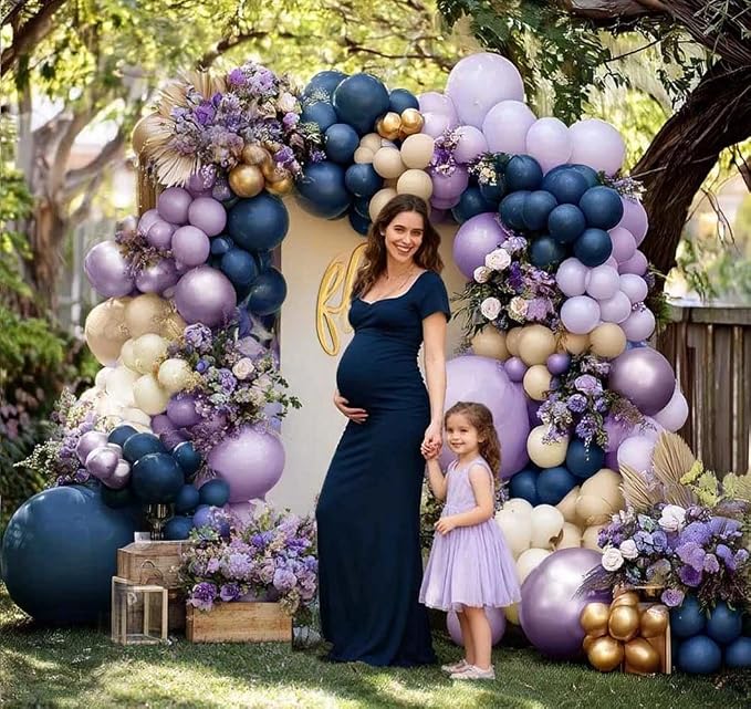 Navy Blue Purple Balloon Arch Double Stuffed Dark Blue Pastel Lavender White - Image 2
