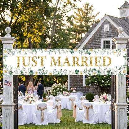 Just Married Wedding Decor Banner Decorations Party Hanging Sign | Reusable - Image 4