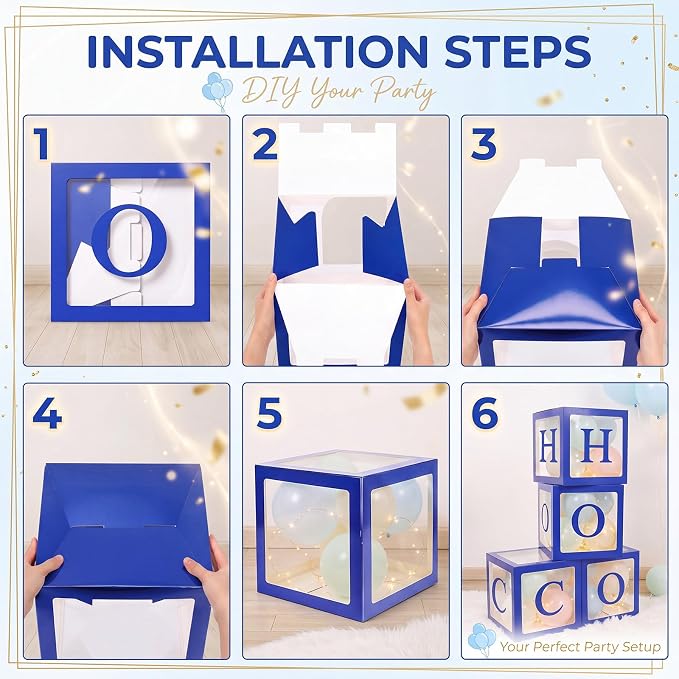 4 Pcs HOCO Boxes with Letters 11.8 x 11.8 x 11.8 Inch Clear Homecoming Balloon - Image 3